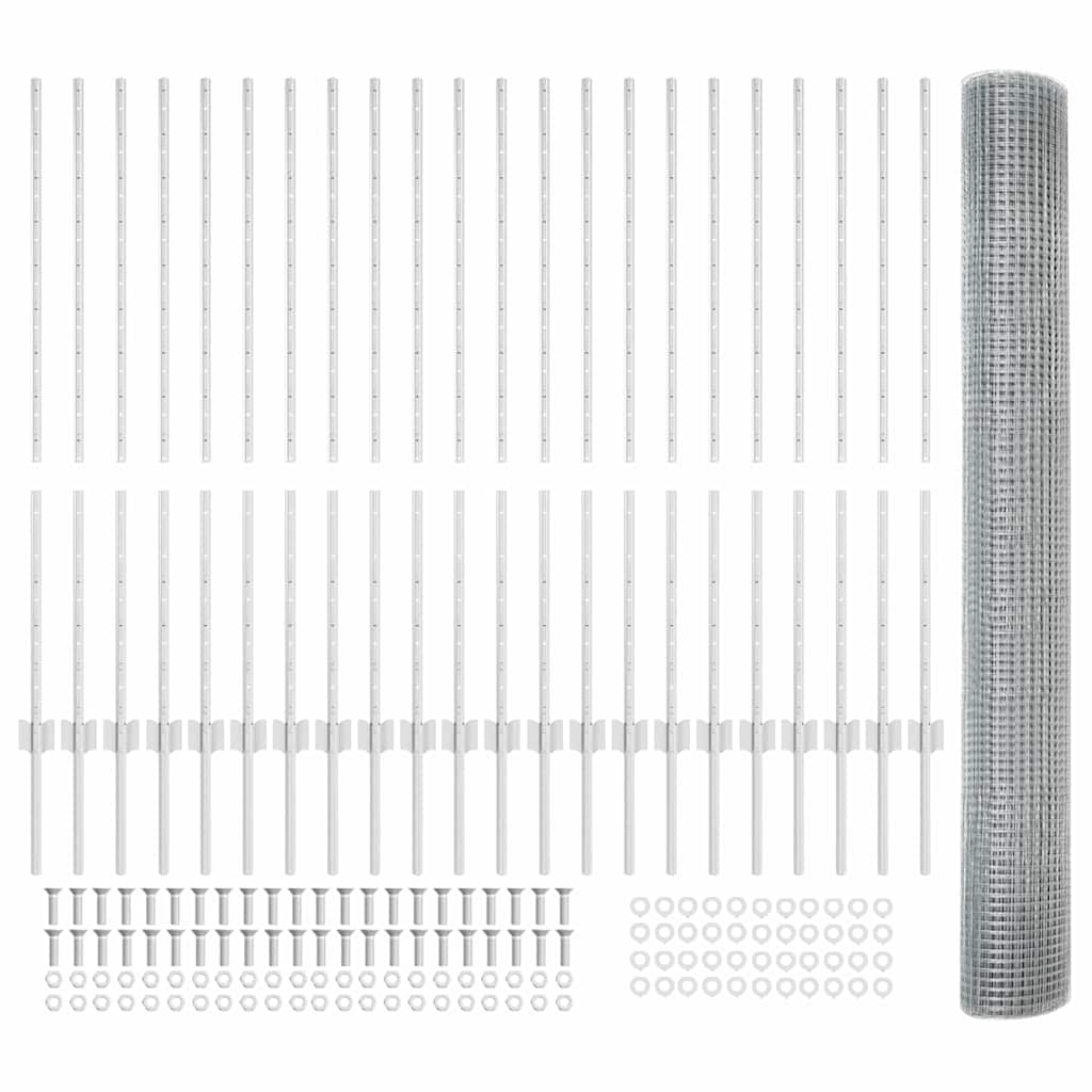 vidaXL Zaun mit Pfosten Silber 1,2 x 50 m Stahl