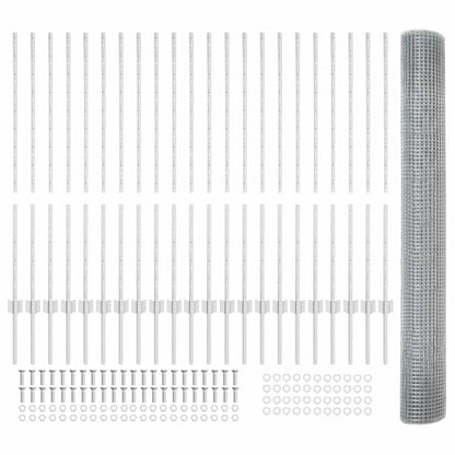 vidaXL Zaun mit Pfosten Silber 1,2 x 50 m Stahl