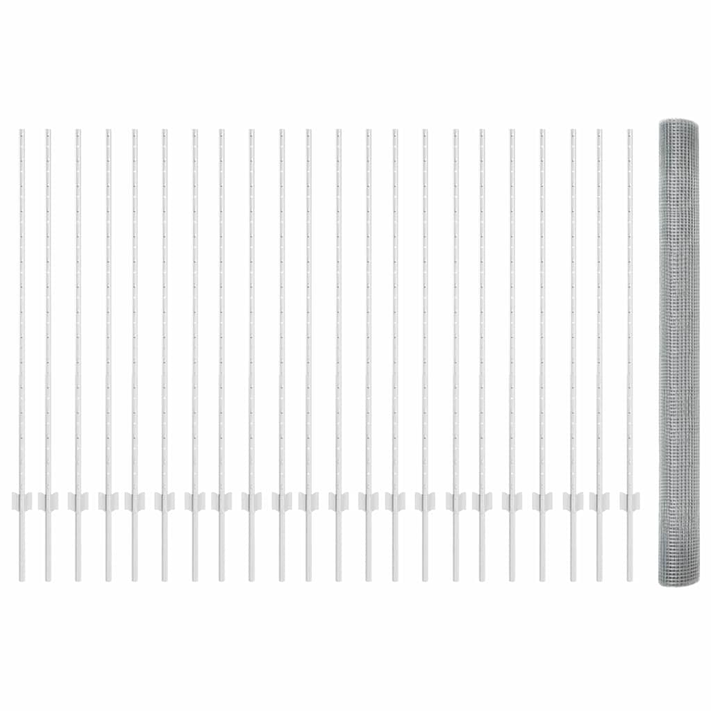 Zaun mit Pfosten Silber 1,4 x 50 m Stahl