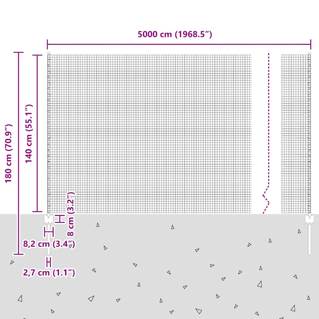 Zaun mit Pfosten Silber 1,4 x 50 m Stahl