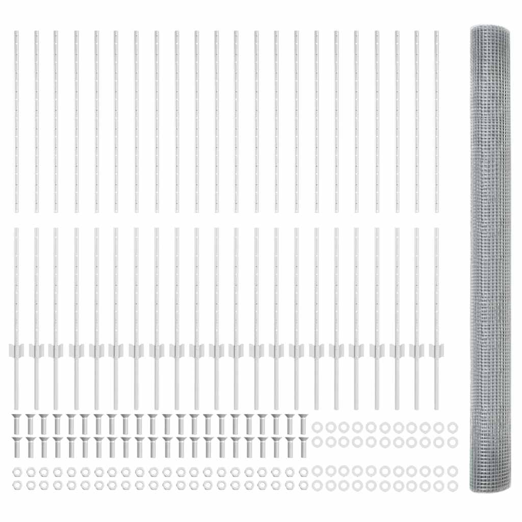 vidaXL Zaun mit Pfosten Silber 1,4 x 50 m Stahl