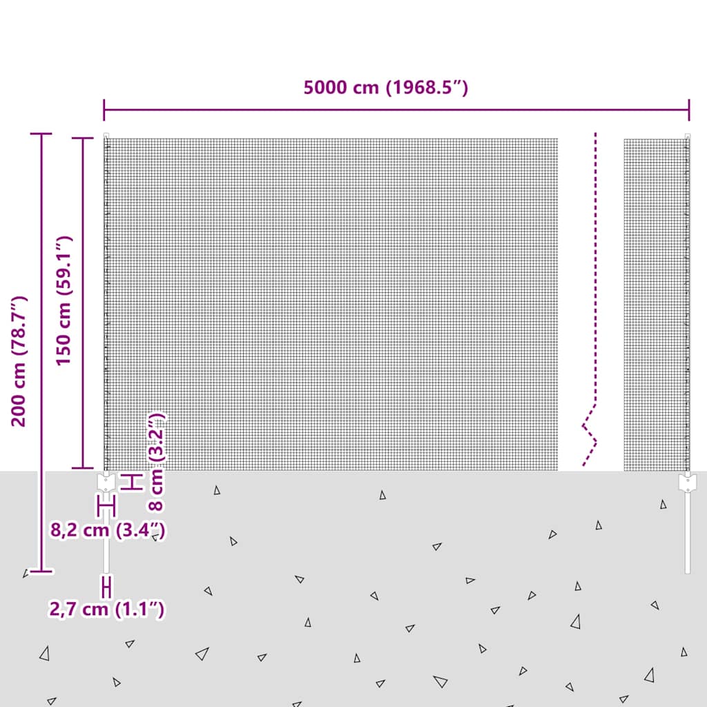 vidaXL Zaun mit Pfosten Silber 1,5 x 50 m Stahl