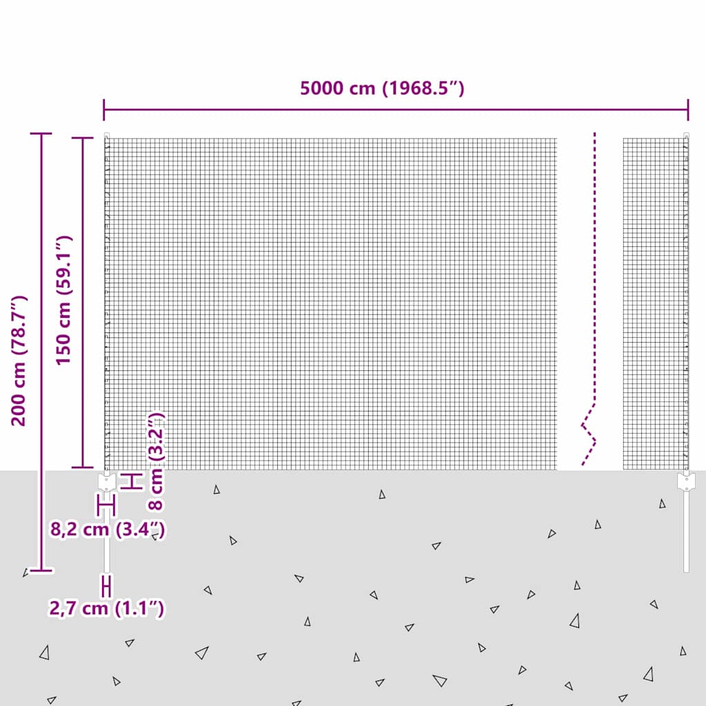vidaXL Zaun mit Pfosten Silber 1,5 x 50 m Stahl