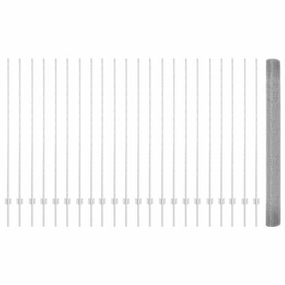 Zaun mit Pfosten Silber 1,5 x 50 m Stahl