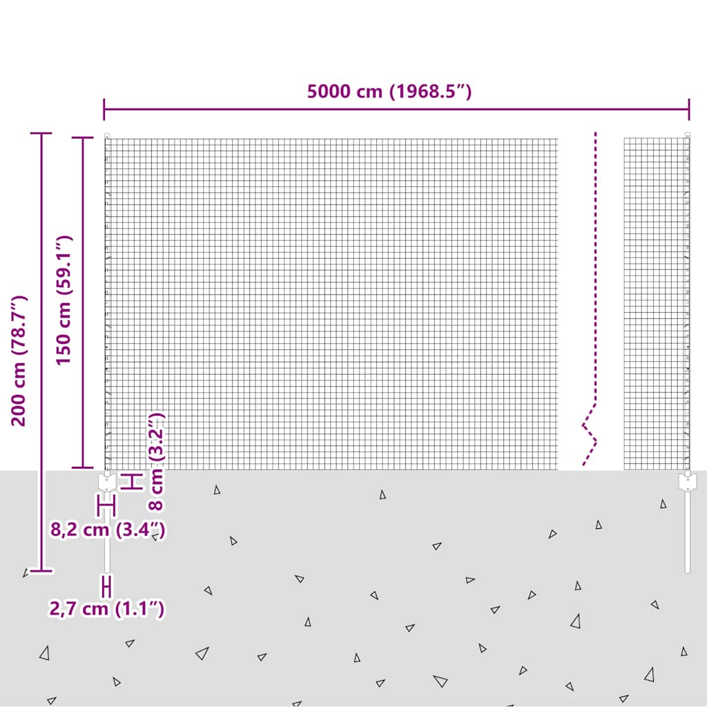 vidaXL Zaun mit Pfosten Silber 1,5 x 50 m Stahl