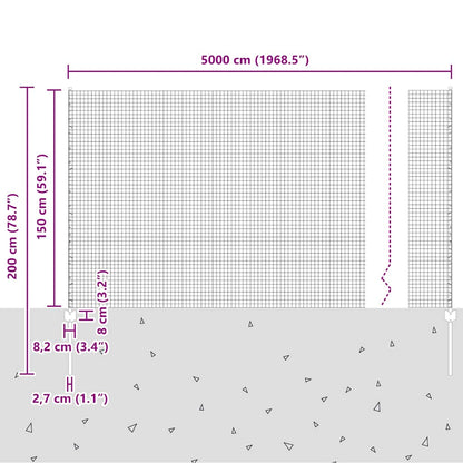 vidaXL Zaun mit Pfosten Silber 1,5 x 50 m Stahl