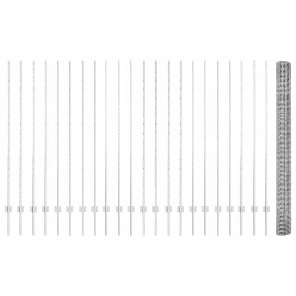 Zaun mit Pfosten Silber 1,6 x 50 m Stahl