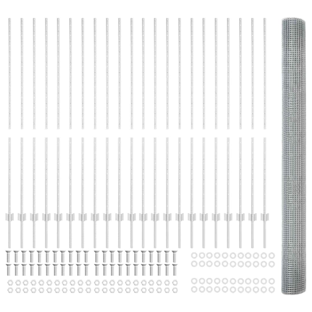 Zaun mit Pfosten Silber 1,6 x 50 m Stahl