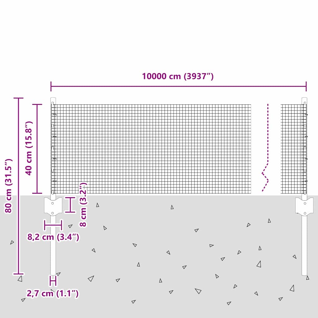 Zaun mit Pfosten Silber 0,4 x 100 m Stahl
