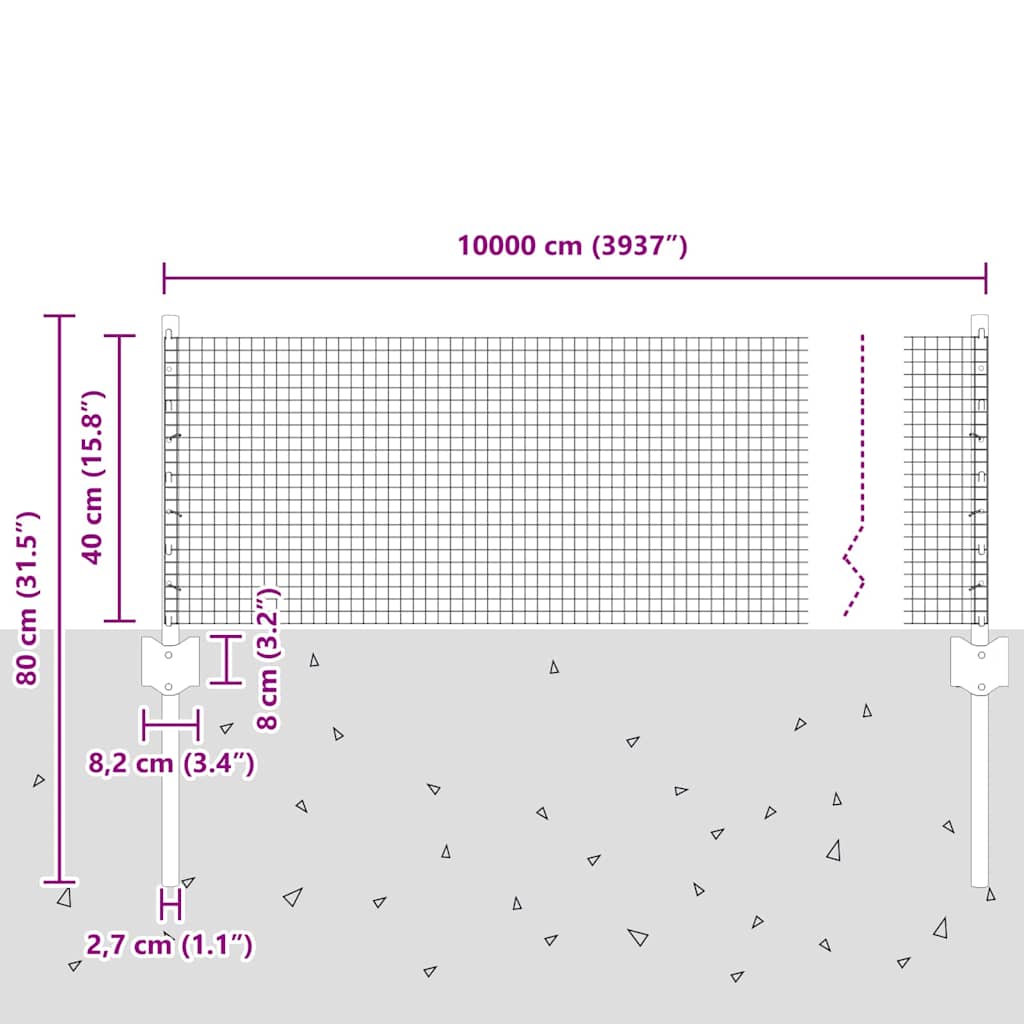 Zaun mit Pfosten Silber 0,4 x 100 m Stahl