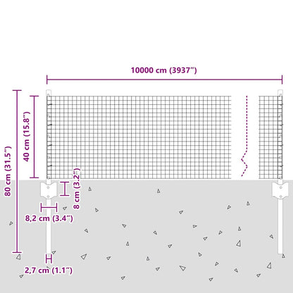 Zaun mit Pfosten Silber 0,4 x 100 m Stahl