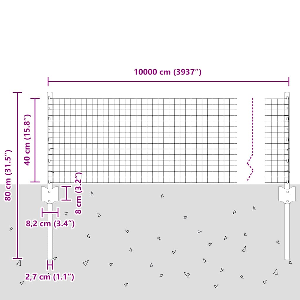Zaun mit Pfosten Silber 0,4 x 100 m Stahl