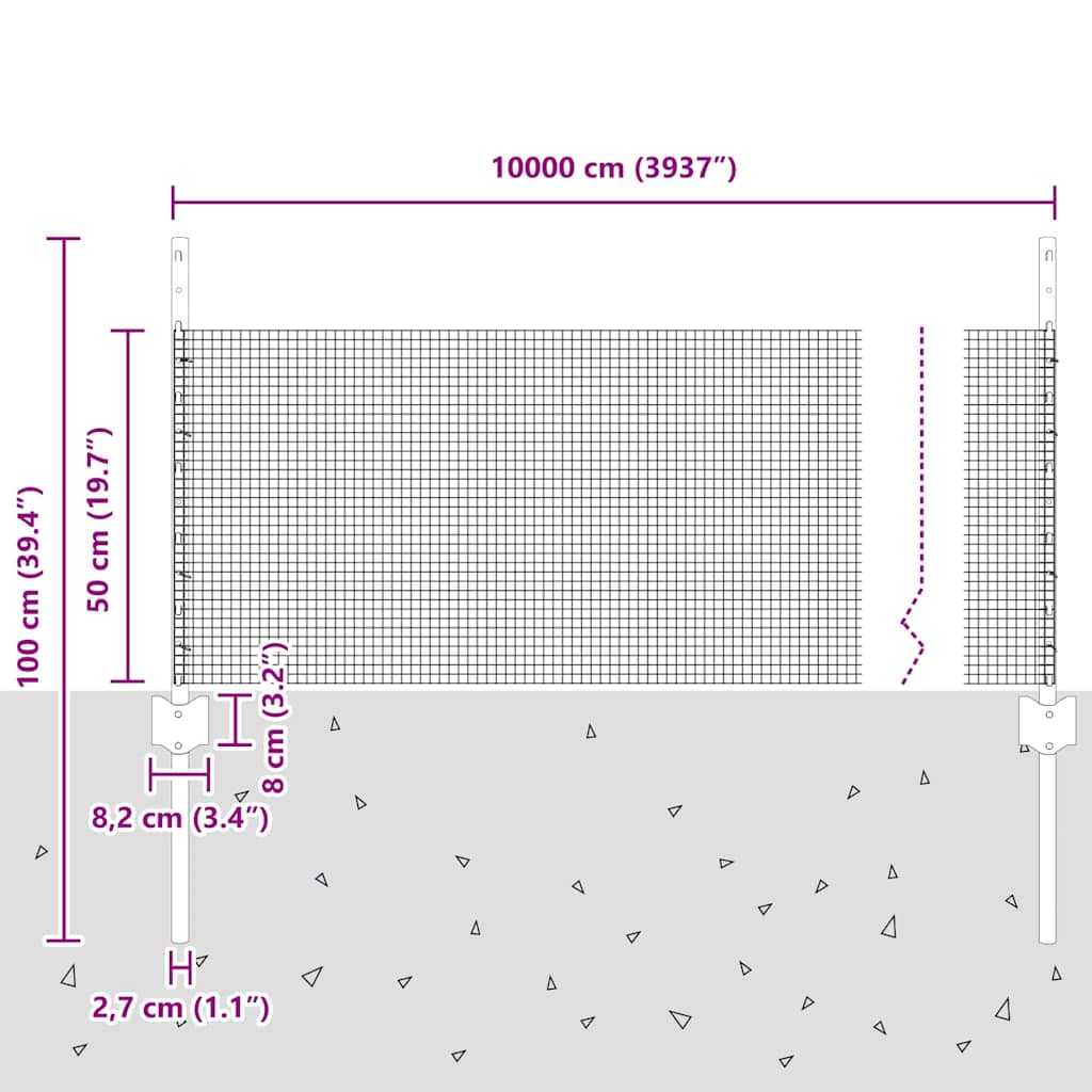 vidaXL Clôture avec poteaux Argent 0,5 x 100 m Acier