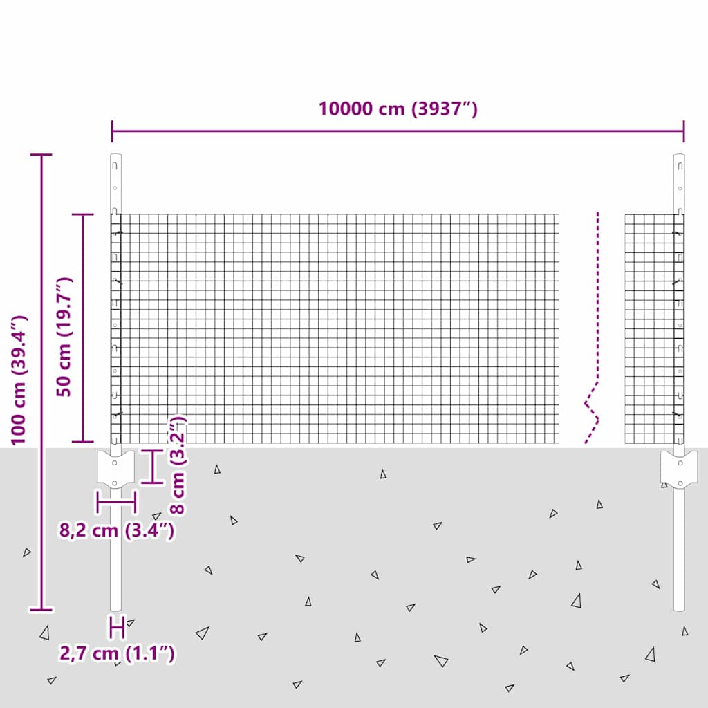 Zaun mit Pfosten Silber 0,5 x 100 m Stahl