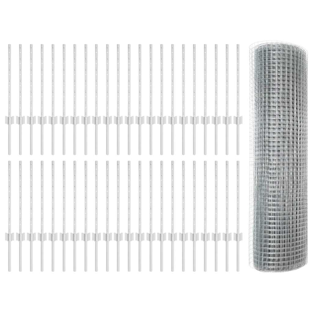 vidaXL Zaun mit Pfosten Silber 0,6 x 100 m Stahl