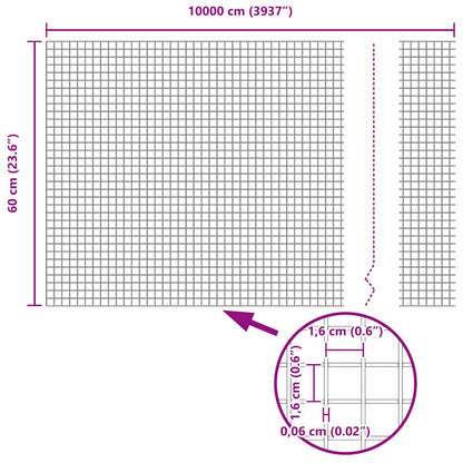 vidaXL Zaun mit Pfosten Silber 0,6 x 100 m Stahl