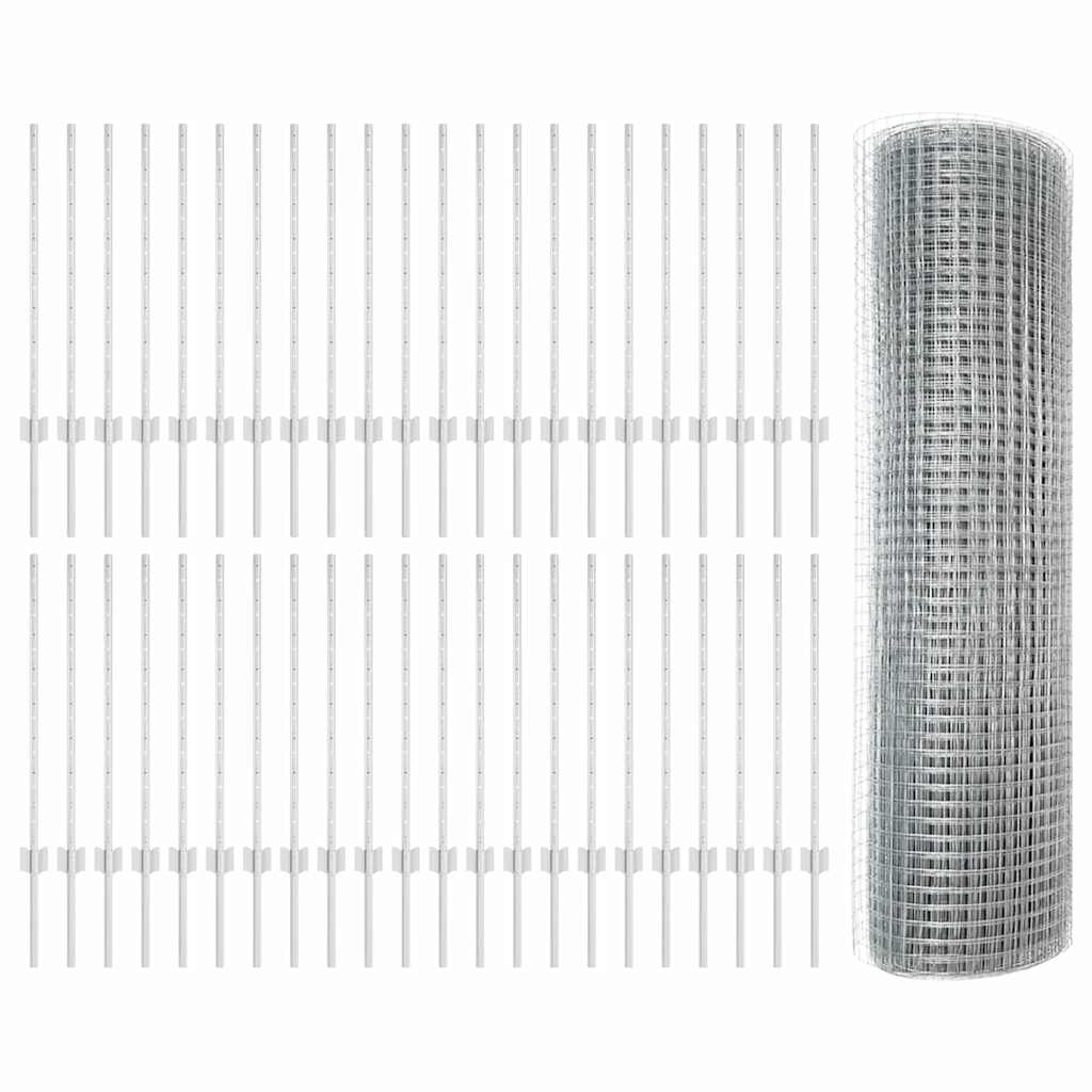 Zaun mit Pfosten Silber 0,8 x 100 m Stahl