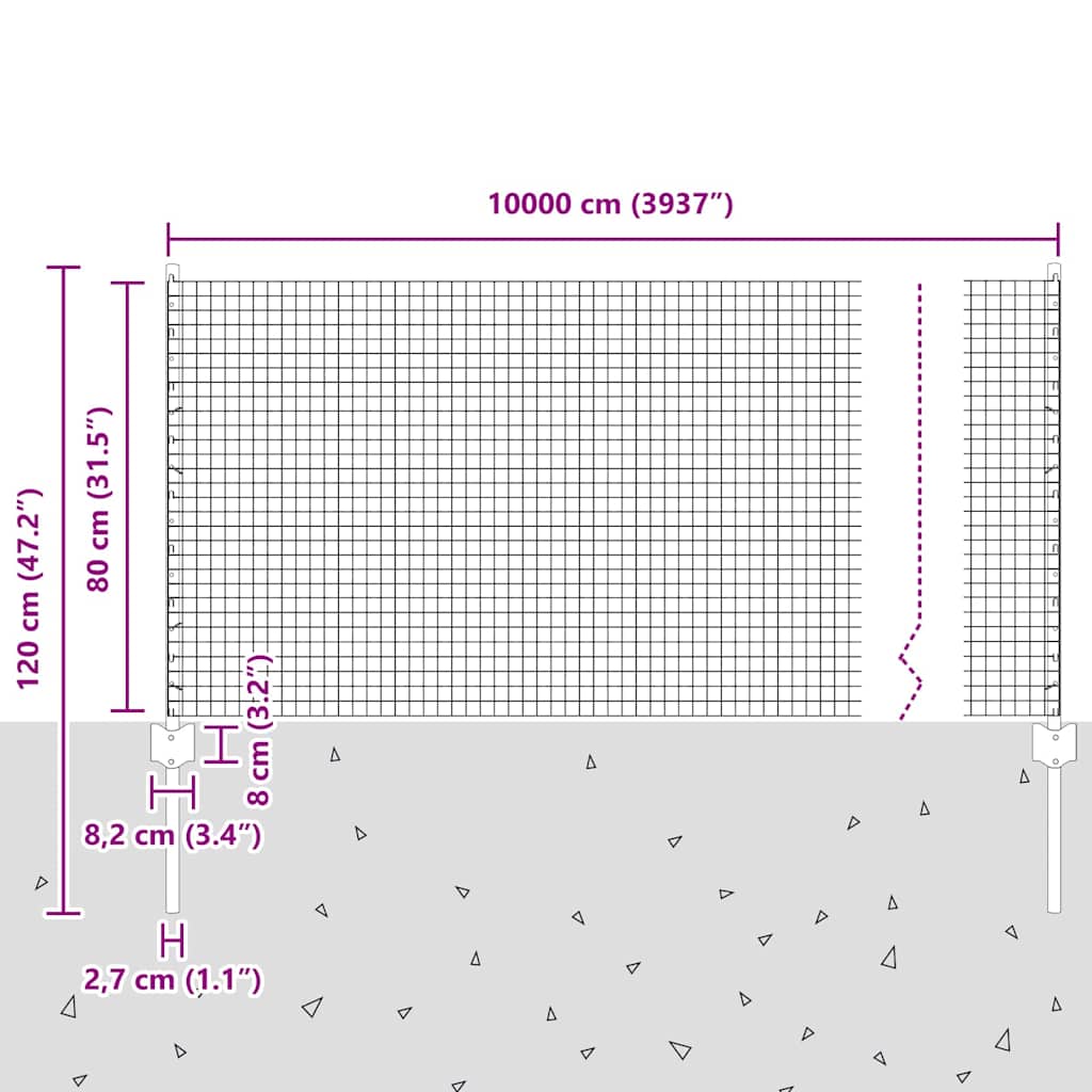 Zaun mit Pfosten Silber 0,8 x 100 m Stahl