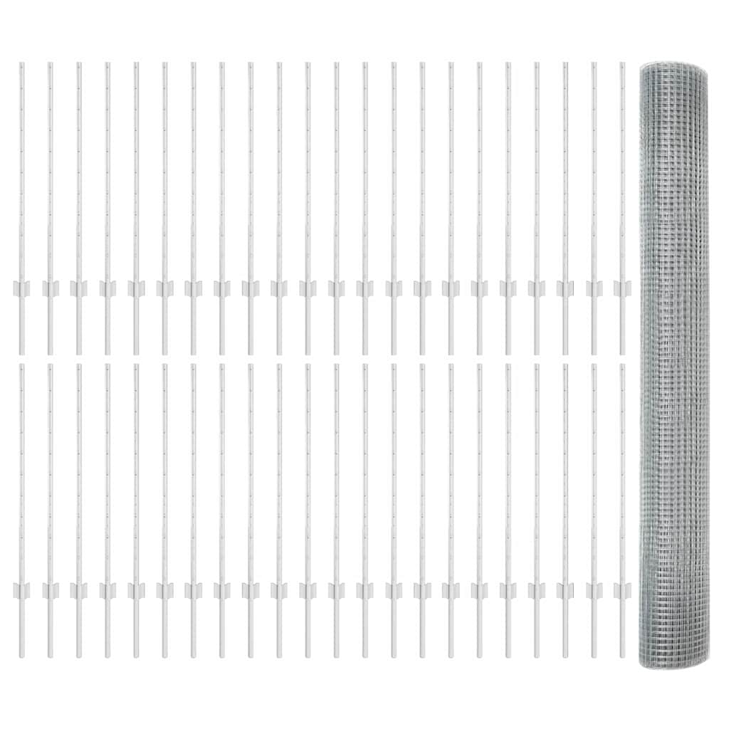 vidaXL Zaun mit Pfosten Silber 1 x 100 m Stahl