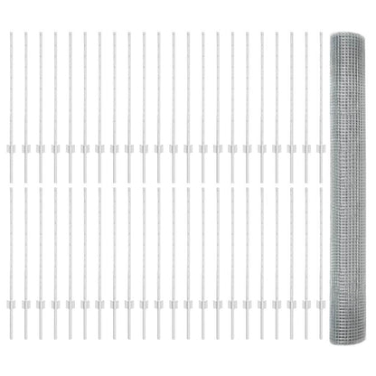 vidaXL Zaun mit Pfosten Silber 1 x 100 m Stahl