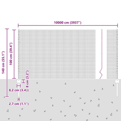 vidaXL Zaun mit Pfosten Silber 1 x 100 m Stahl