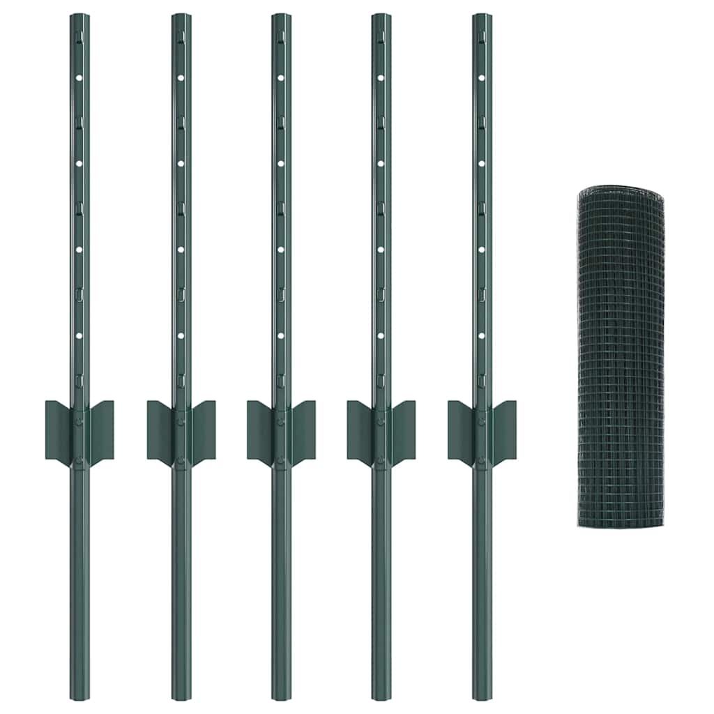 vidaXL Zaun mit Pfosten Grün 0,4 x 10 m Stahl und PVC