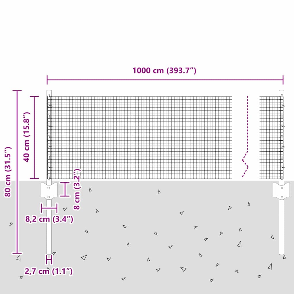 vidaXL Zaun mit Pfosten Grün 0,4 x 10 m Stahl und PVC