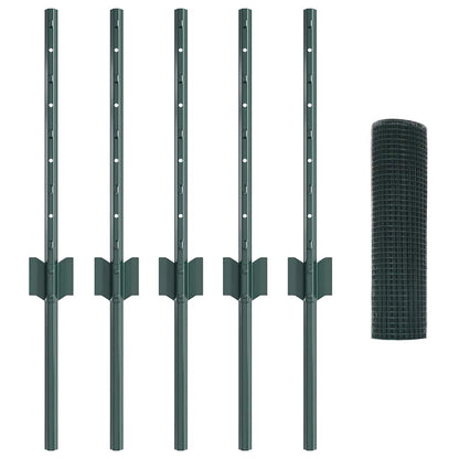 vidaXL Zaun mit Pfosten Grün 0,4 x 10 m Stahl und PVC