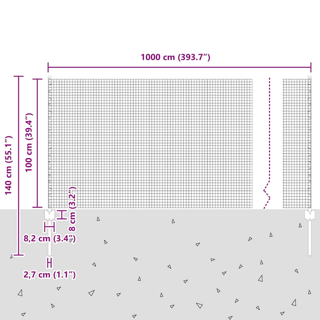 vidaXL Zaun mit Pfosten Grün 1 x 10 m Stahl