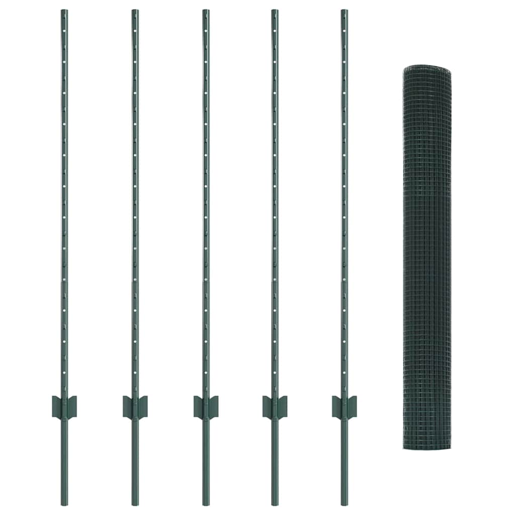 vidaXL Zaun mit Pfosten Grün 1,2 x 10 m Stahl und PVC