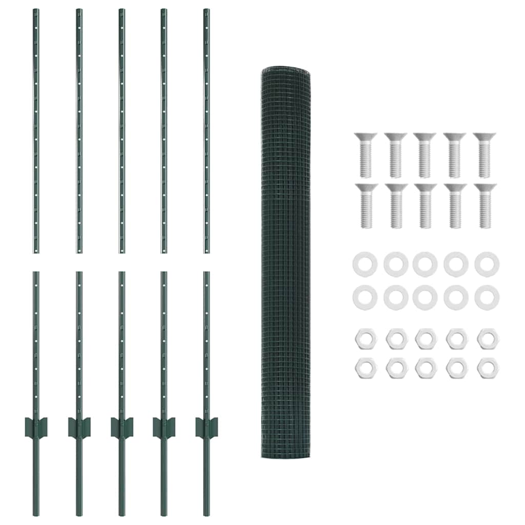 vidaXL Zaun mit Pfosten Grün 1,2 x 10 m Stahl und PVC