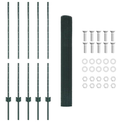 Zaun mit Pfosten Grün 1,2 x 10 m Stahl und PVC