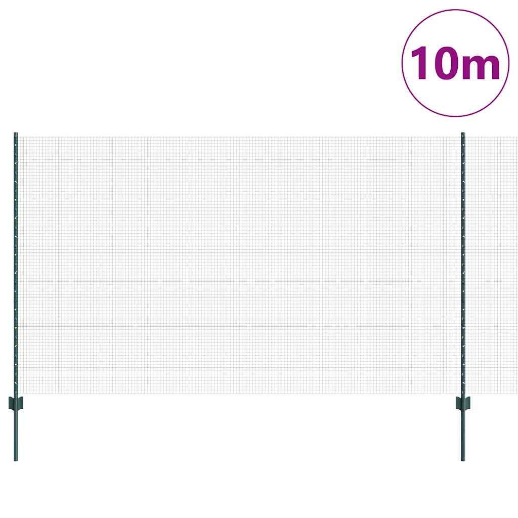 vidaXL Zaun mit Pfosten Grün 1,4 x 10 m Stahl und PVC