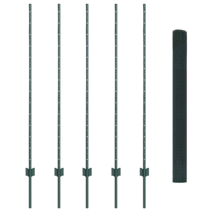 vidaXL Zaun mit Pfosten Grün 1,4 x 10 m Stahl und PVC