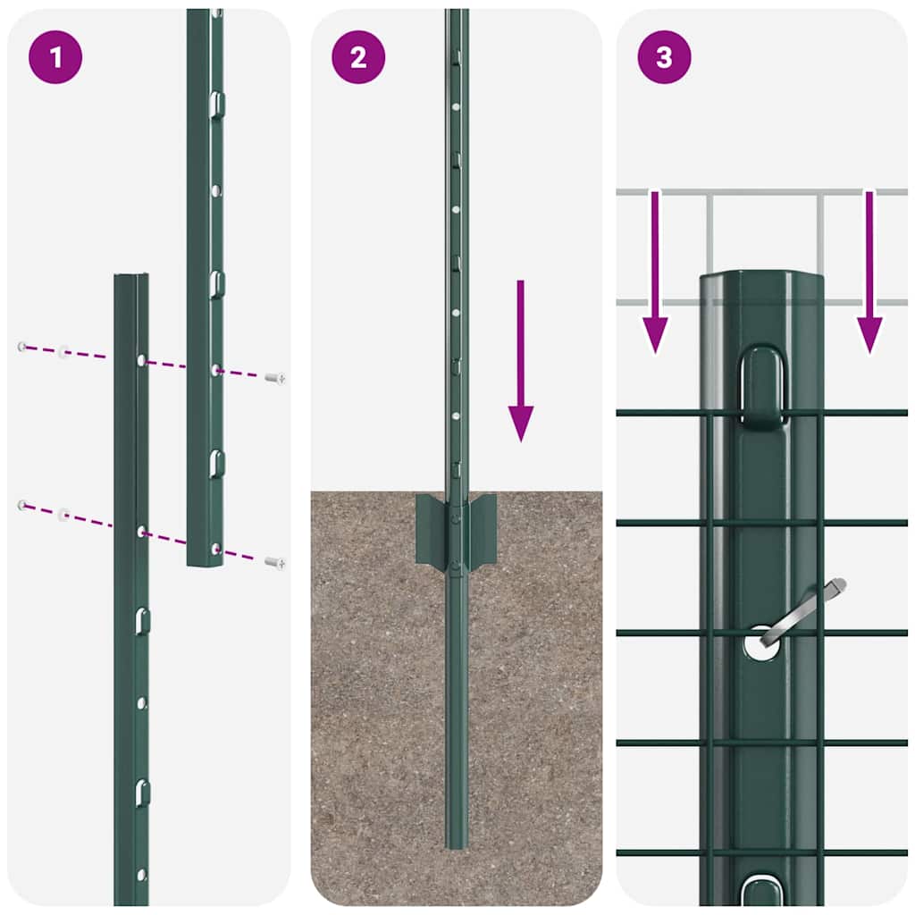 vidaXL Zaun mit Pfosten Grün 1,4 x 10 m Stahl und PVC