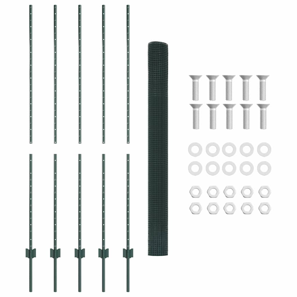Zaun mit Pfosten Grün 1,6 x 10 m Stahl und PVC