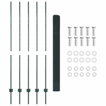 Zaun mit Pfosten Grün 1,6 x 10 m Stahl und PVC