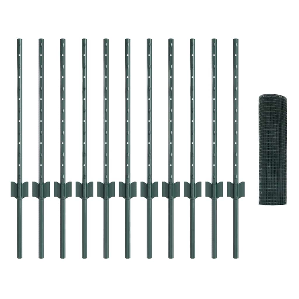 vidaXL Zaun mit Pfosten Grün 0,5 x 25 m Stahl