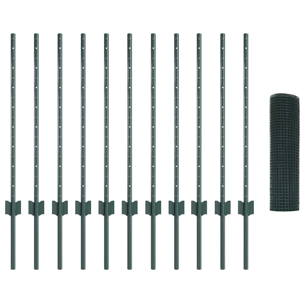 vidaXL Clôture avec poteaux vert 0,8 x 25 m Acier et PVC