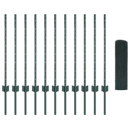 vidaXL Zaun mit Pfosten Grün 0,8 x 25 m Stahl und PVC