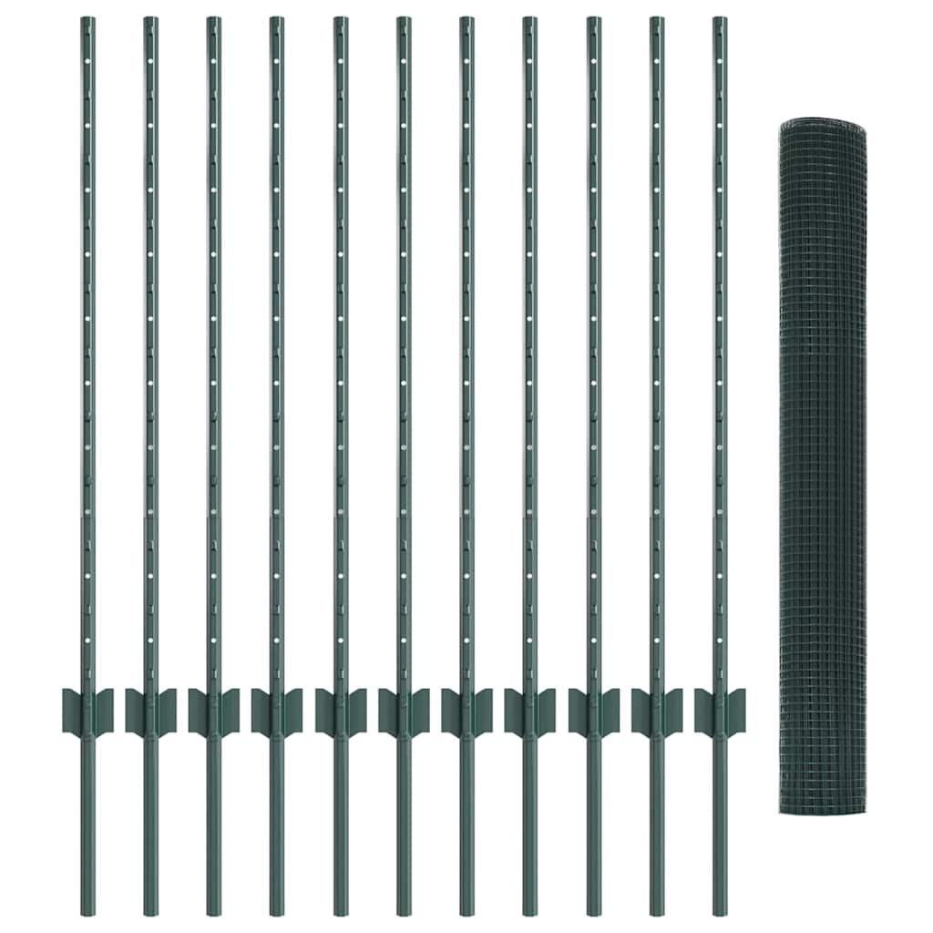 vidaXL Zaun mit Pfosten Grün 1 x 25 m Stahl