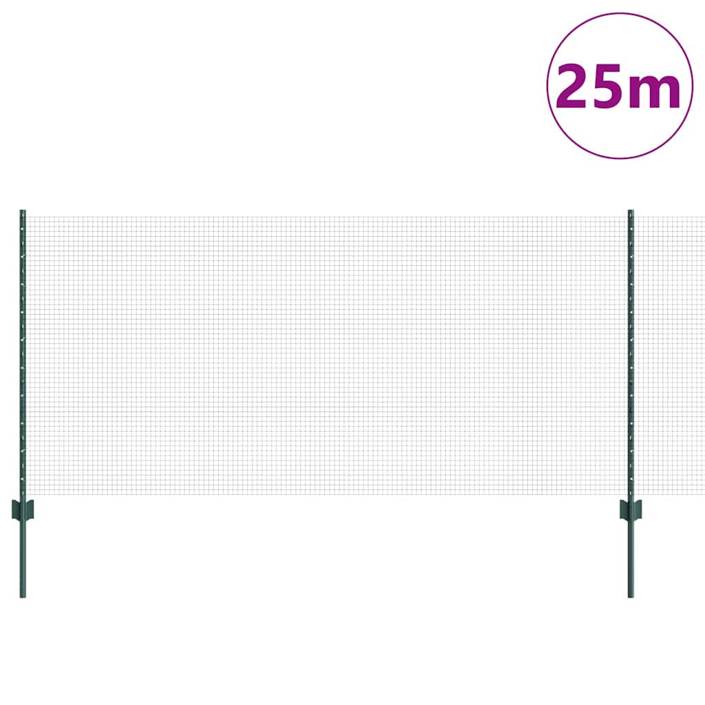 vidaXL Zaun mit Pfosten Grün 1 x 25 m Stahl