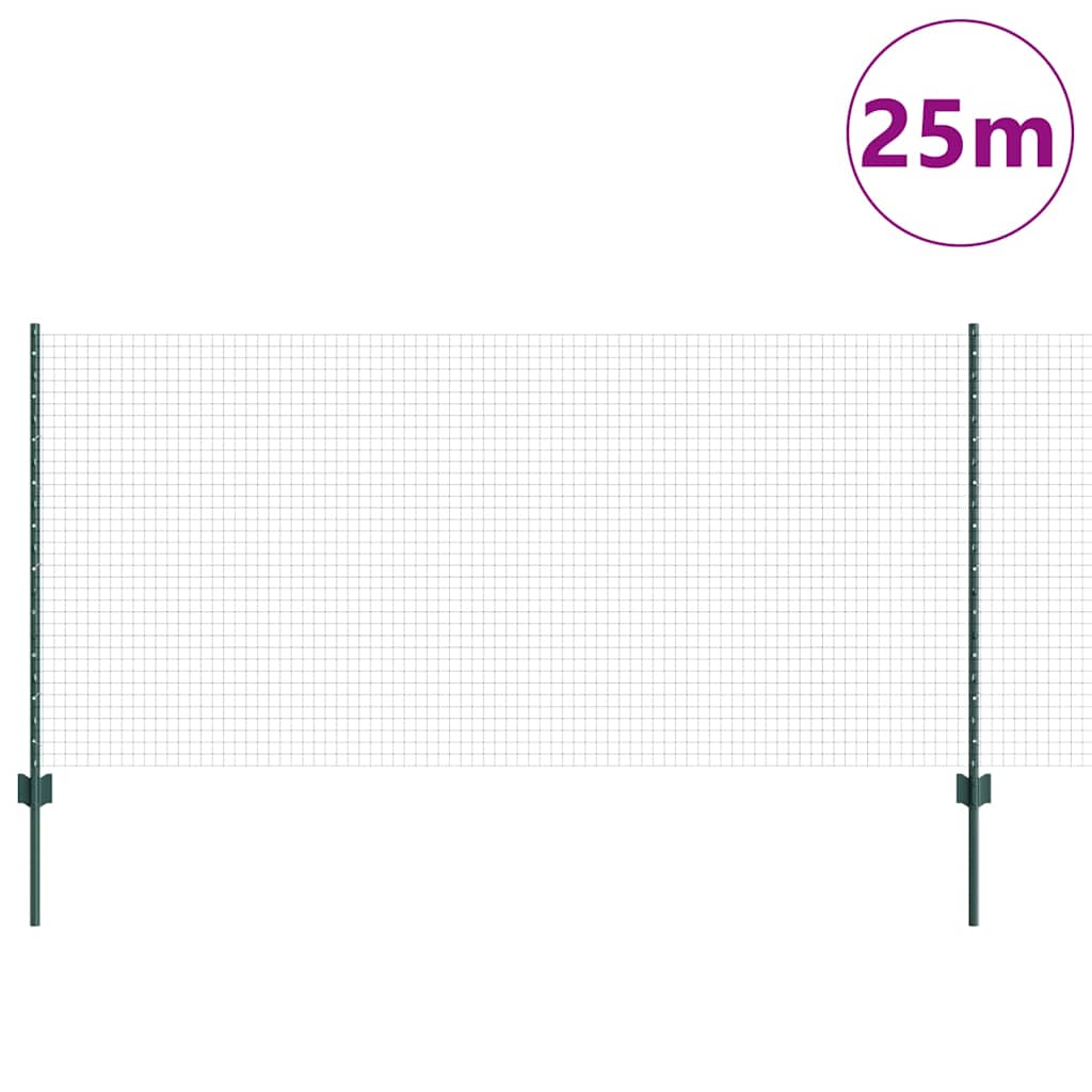 vidaXL Zaun mit Pfosten Grün 1 x 25 m Stahl