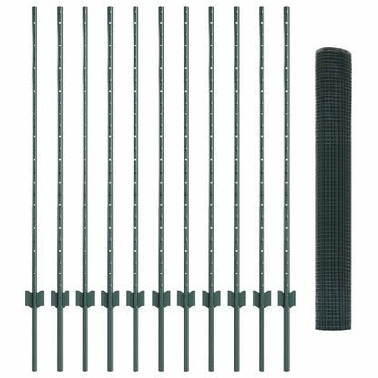 vidaXL Clôture avec Poteaux Vert 1,2 x 25 m Acier et PVC
