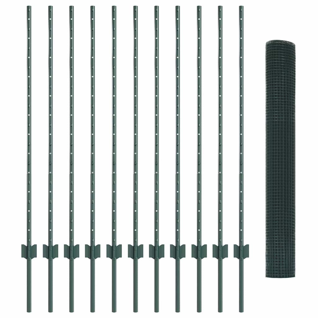 vidaXL Zaun mit Pfosten Grün 1,2 x 25 m Stahl und PVC