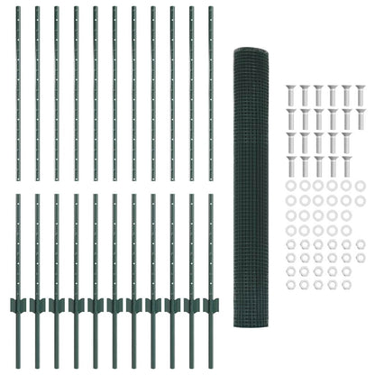 vidaXL Zaun mit Pfosten Grün 1,2 x 25 m Stahl und PVC