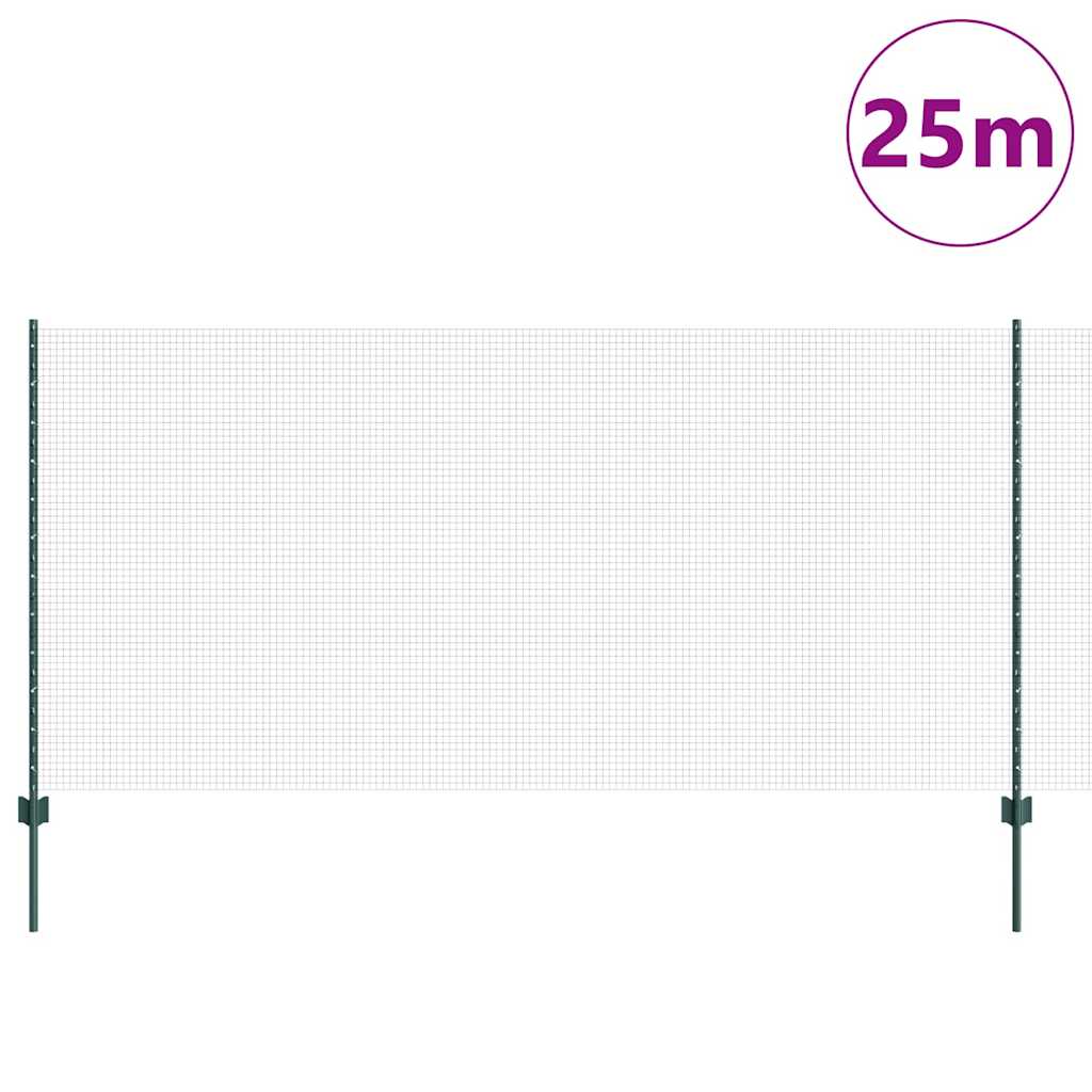 vidaXL Zaun mit Pfosten Grün 1,2 x 25 m Stahl und PVC