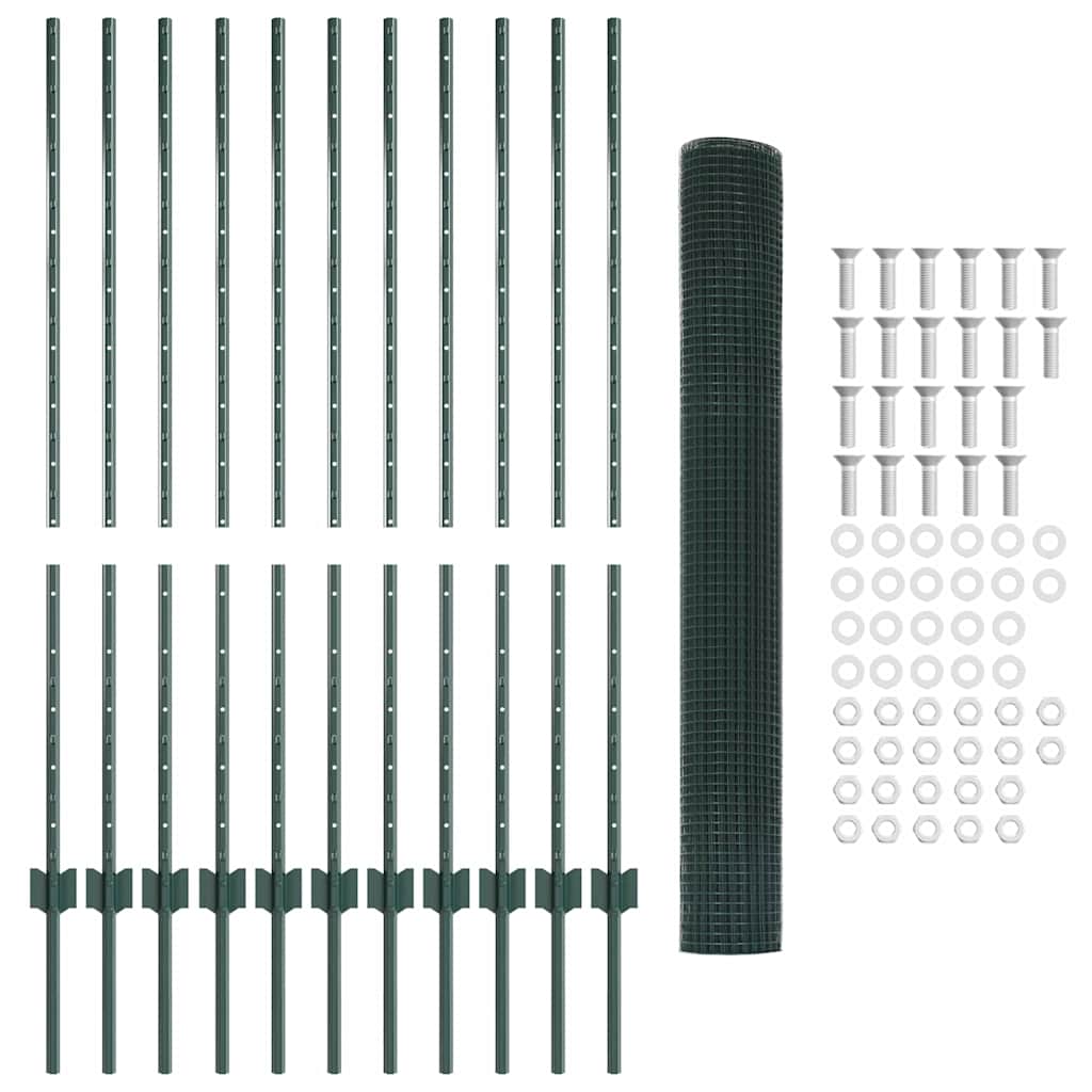 vidaXL Clôture avec Poteaux Vert 1,2 x 25 m Acier et PVC