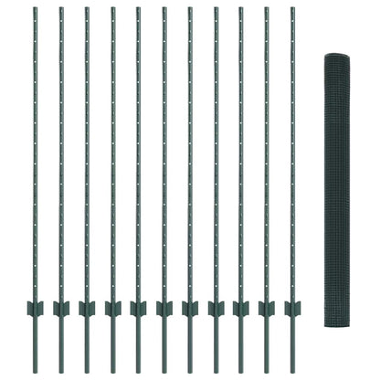 vidaXL Clôture avec Poteaux Vert 1,4 x 25 m Acier et PVC