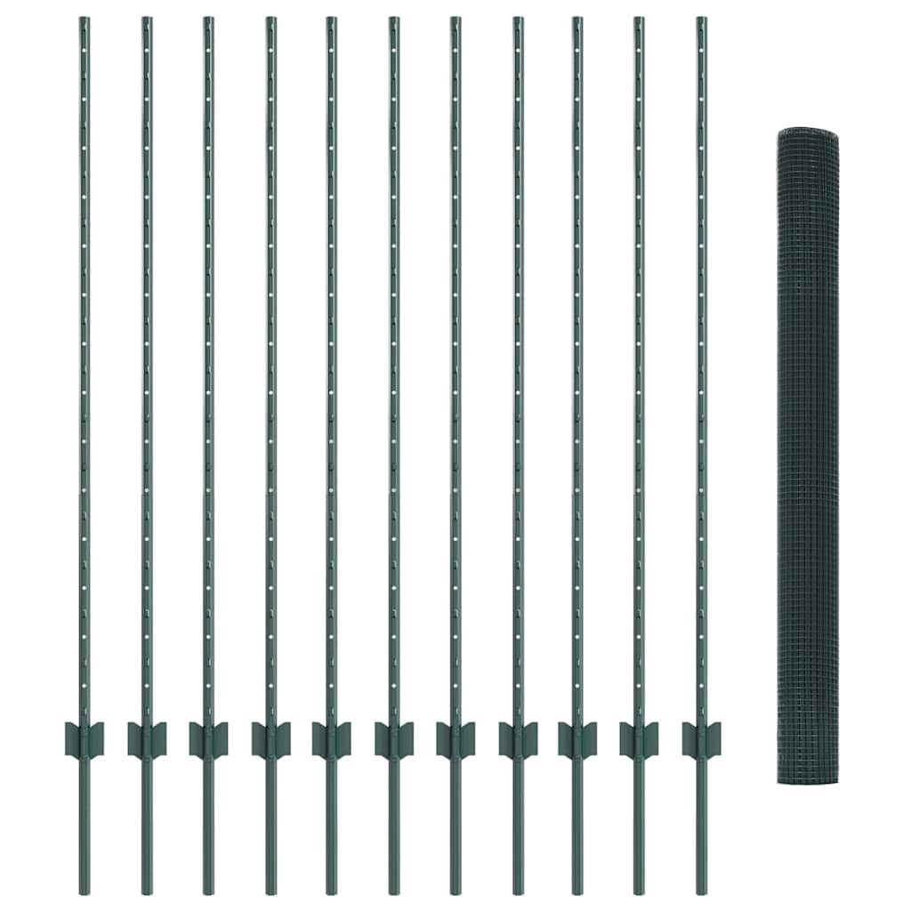 vidaXL Zaun mit Pfosten Grün 1,4 x 25 m Stahl und PVC